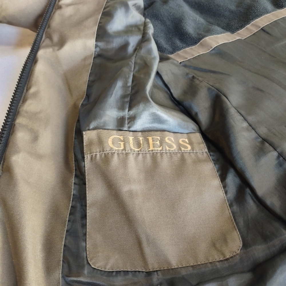 Guess Women's Olive Green Parka Coat Faux Fur Removable Hood Size Medium - Picture 12 of 14